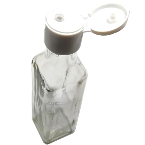 Image of Refillable Square Shape Fliptop Glass Bottles, Set of 4 Pcs, 100ml Each, Transparent | Fliptop Bottle | Oil Bottle | Essantial Oil Bottle | Square Shape Bottle (4)