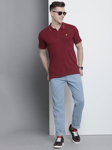 Image of The Indian Garage Co Men Slim Fit Solid Polo Neck Half Sleeves Tshirt