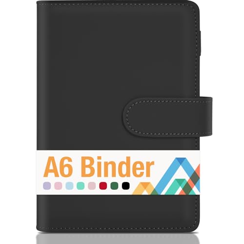 Image of Sooez A6 Binder 6 Ring, Refillable Notebook Planner Cover, Small Leather Organizer Empty Binder for Budget,Journal,Photocard Holder,Recipe Book, Aesthetic Loose Leaf Binders with Magnetic Buckle