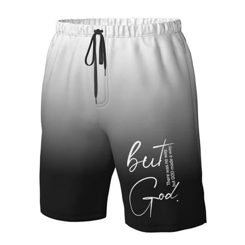 Christian Religious Faith Bible Verse Men's Casual Board Shorts - Elastic Waist Drawstring Swim Trunks, 5