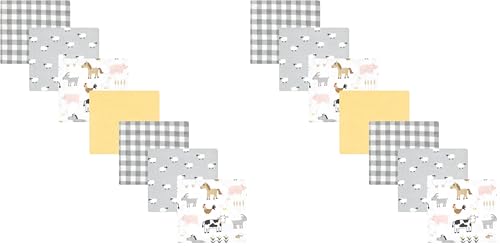 Image of Hudson Baby Unisex Baby Cotton Flannel Receiving Blankets Bundle, Cute Farm, One Size (Pack of 2)