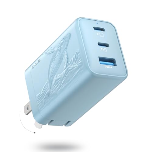 Image of 65W GaN Charger, Fast Charger Block compatible with MacBook Pro /Air, iPhone 17 /16, Samsung S24 /S23, iPad, Switch, etc. 3-Port USB-C Wall Charger for Multiple Devices on Work /Travel /Home(Blue)