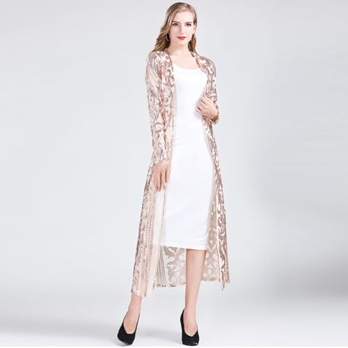 Image of Sparkly Cardigan for Women 1920s Sequin Cardigans Long Sequin Duster Blazer 20s Glitter Open Front Coat Cover Up Dress