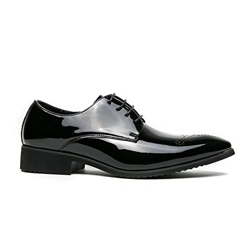 Dress Oxford Shoes for Men Lace Up Brogue Pointed Toe Faux Leather Derby Shoes Block Heel Non Slip Rubber Sole Slip Resistant Wedding(Black,10 M US)2
