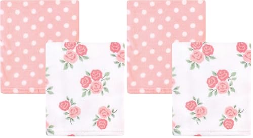 Image of Hudson Baby Unisex Baby Silky Plush and Coral Fleece Blanket, Soft Pink Roses, 30x36 inches (Pack of 2)