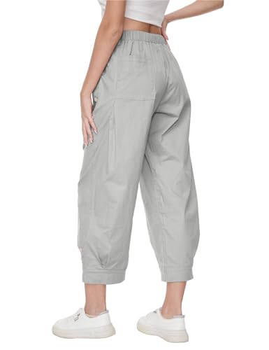 Women Wide Leg Capri Pants Drawstring Elastic Waist Lounge Pants Baggy Cinch Bottom Cropped Trousers with Pockets4