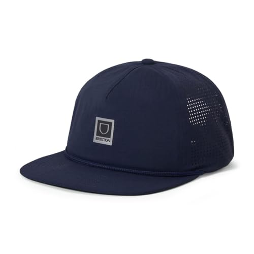 Image of Brixton Men's Laser-Perforated Snapback Hat, Breathable Moisture Wicking Performance Baseball Cap, Adjustable Fit, Midnight Navy Blue, One Size