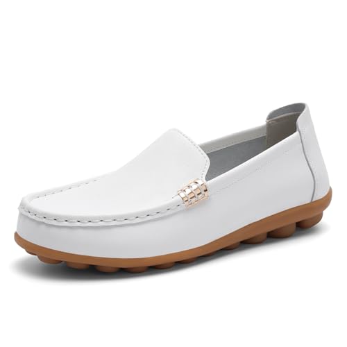 Image of Women's Comfortable & Lightweight Leather Loafers Slip-Ons Driving Walking Mocs Boat Shoes Cute Business Casual Dress Shoes Work Flats for Women