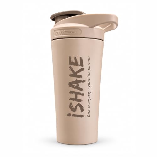 Image of Stainless Steel Protein Shaker Bottle, 100% Leakproof Metal Gym Shaker, Durable Steel Gym Sipper Bottle for Smooth Protein Mixing with Measurement, 700 ml Capacity (Nude Beige)