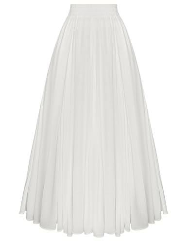 SCARLET DARKNESS Saia comprida medieval para mulher, cintura elástica alta, saia comprida com bolsos, Branco, S