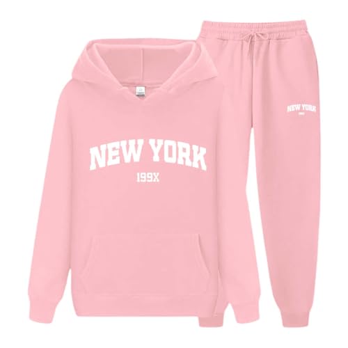 Unisex Womens Two Piece Lounge Sets New York Graphic Oversized Fashion Pullover Hoodies Casual Sweatpants