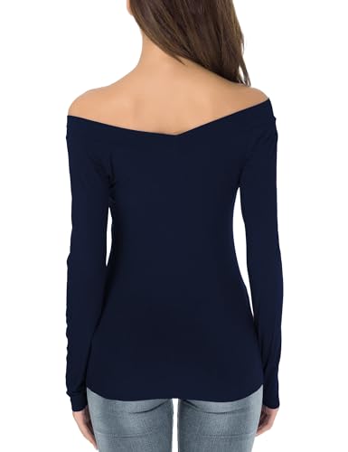Image of Sarin Mathews Womens Shirts Off The Shoulder Tops Sexy V Neck Slim Fit Shirts Tops Blouses