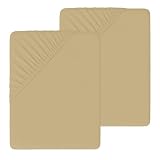 Sábana Bajera Ajustable Microfibra Suave 90x190/200 - Altura 30 cm - Transpirable, Elástica y Lavable - Beige, 2 Unidades