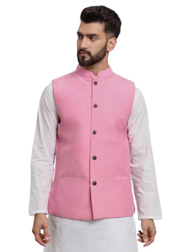 Image of LATEST CHIKAN Men's Traditional Cotton Solid Nehru Jacket /Waistcoat