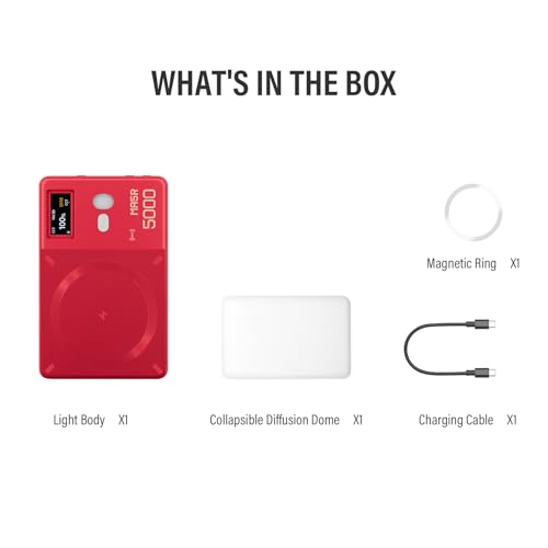 GODOX MA5R Magnetic Full Colour RGB Video Light, 1800K-10000K 14 Pre-Programmed Effects LED Light Photo for Selfie DSLR Camera(rot)