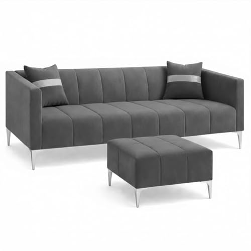 Image of Solomon 4 Seater L Shape Sofa Set with Movable Ottoman | Flexible Left or Right Layout | Luxe Velvet Suede Fabric | Comfortable Seating | Modern Sofa for Living Room - Dark Gray