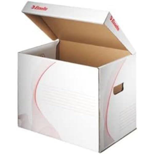 Esselte Standard Archiv- und Transport-Container, Mit Klappdeckel, Ablagebox für Esselte Archiv-Schachteln 3 x 80 mm/3 x A4 Ordner, Lagerbox mit geometrischem Design, 10 Stück, Weiß/Rot, 128911