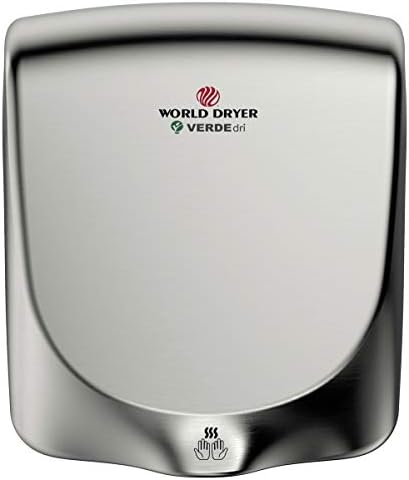 World Dryer Q-973A VERDEdri Commericial Hello-Pace Fast-Dry Floor-Mounted ADA Compliant Hand Dryer, Stainless Metal Cowl Brushed, Common Voltage 110-240V