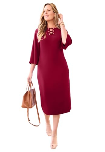 Catherines Women's Plus Size Bell-Sleeve Lace-Up Shift Dress