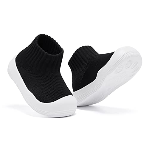 Baby Shoes Girls Boys Non Slip Baby Sock Shoes With Soft Rubber Sole Infant First Walking Sneaker Toddler Slipper Lightweight 12-18 Months Black #TOP6