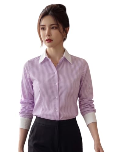 Image of Style Quotient Women Stripe Polycotton Regular Fit Colorblock Formal Shirt
