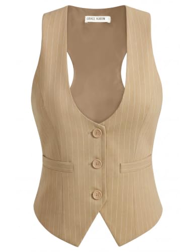 Image of GRACE KARIN Women's Suit Vest Top, Dressy Casual Sleeveless Button Waistcoat, Fromal Steampunk Blazer for Work Office