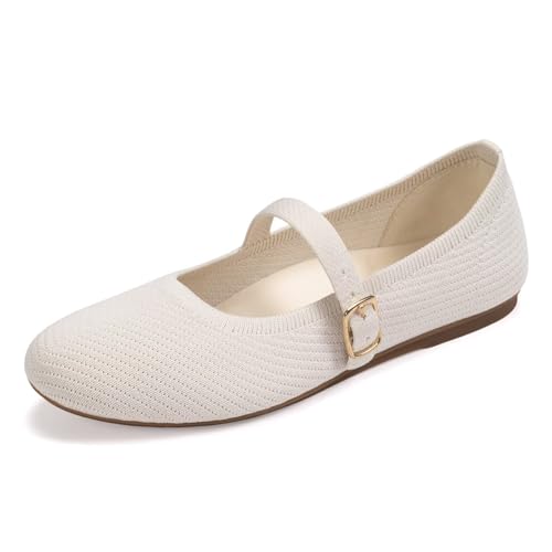 Image of Frank Mully Women's Mary Jane Flats Comfortable Dressy Ballet Flats Casual Round Toe Slip On Washable Knitted Fabric Office Work Woman Shoes