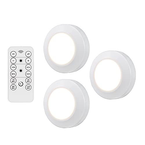 Energizer Puck Light, 3 Pack, LED White Puck Light, Battery Powered, Wireless, 40 Lumens, Easy to Install, Under Cabinet, Bedroom, Closet, 47609