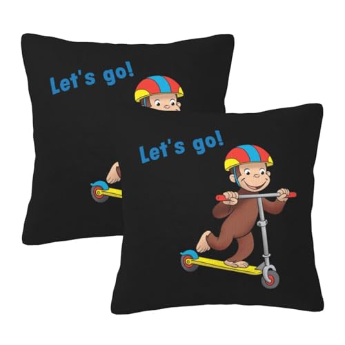 枕カバー おさるのジョージ クッションカバー 2枚セット 座布団カバー まくらカバー おしゃれ 可愛い ソファ背当て 抱き枕 インテリア飾り オフィス 部屋飾り 四季通用 45×45cm