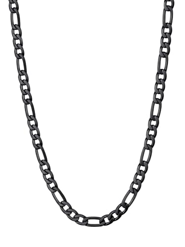 U7 Figaro Chain 5mm Wide Ion Plating Black Metal Stainless Steel Sturdy Link Necklace for Men 24'