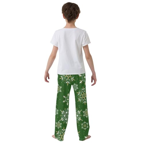 Boys' Pants Green Elegant Snowflake Christmas Long Bottoms Jogger Pants Elastic Waist Trousers with Pockets S-XL3