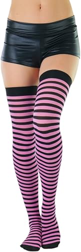 Image of ToBeInStyle Women's Opaque Hosiery Thin Striped Thigh High Long Stocking