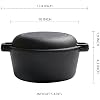 Cast Iron Double Dutch Oven Pot with Skillet Lid, for Oven,Grill,Campfire & Stovetop Safe (5 Quarts)