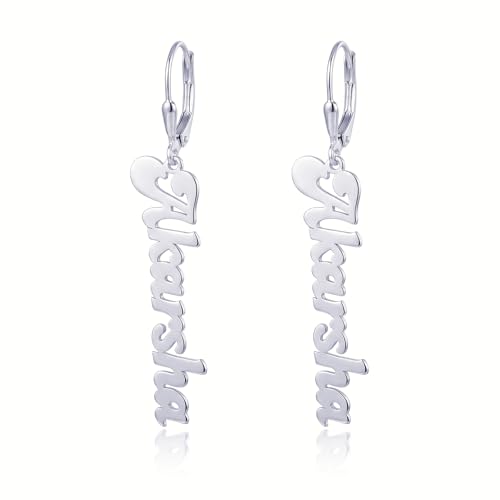 Image of TRUESILVER ACPL 925 Sterling Silver Personalized Earrings for Women | Customized Inital Dangler Name Earring for Womens | Custom Gift for Anniversary Wedding Birthday