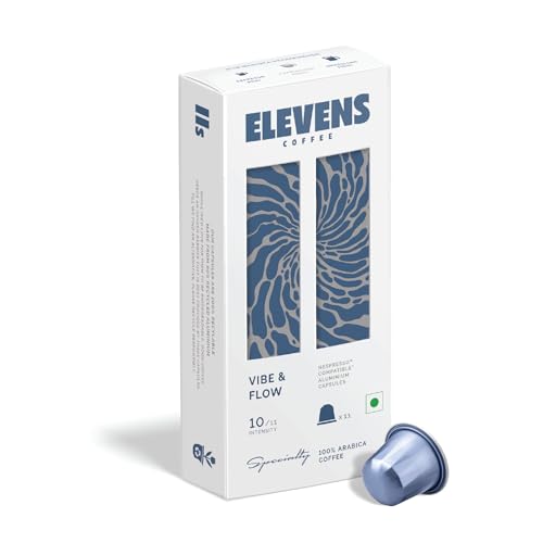 Image of ELEVENS COFFEE | Vibe & Flow | Specialty Coffee Capsules | 100% Arabica | Dark Roast | Intensity 10 | Compatible with Nespresso (11 Count (Pack of 1))