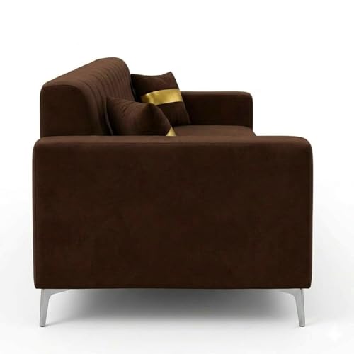 Image of FURNY Regan 4 Seater L Shape Sofa Set with Movable Ottoman | Flexible Left or Right Layout | Plush Velvet Fabric (Dark Brown) | Perfect for Living Room, Guest Room & Office