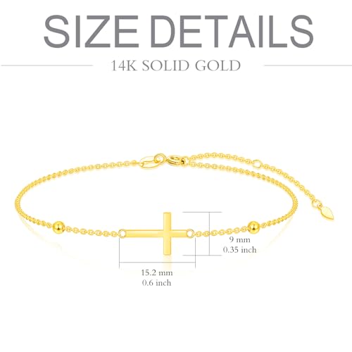 Real 14K Gold Cross Bracelet for Women Solid Gold Crucifix Bracelet for Her Religious Jewelry Christmas Gifts, 6.5+1.5 Inches4