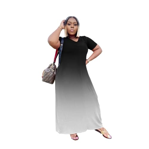 Image of TOPSRANI Womens Plus Size Maxi Dresses for Women Oversize Casual Short Sleeve V Neck Loose Plain Solid Trendy Summer Dress
