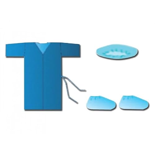 Mediberg Kit de pansement jetable pour patient ou visiteur, kimono, bonnet et couvre-chaussure, non stérile, couleur bleu clair, taille unique, 25 kits Cover