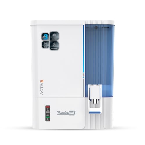 Image of Thunderwell ACTIV8 RO UV UF Water Purifier for Home | Zinc Copper Alkaline | 12 Stage Purification | TDS Controller | 10L Storage Tank | White