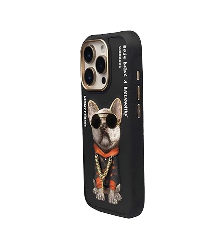 Image of Glasses Cute Series Case Cover for iPhone 15 Pro Max - Little Rich Tycoon | Fashion Back Cover with 3D Embroidery, Textured Animal Art, Shockproof Design, Stylish Metal Frame | Black Edition