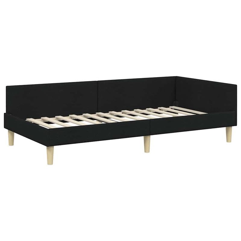 Eleganz Estructura de cama esquinera, color negro, 90 x 190 cm, tela y madera de material, cabecero para cama con diseño moderno y calidad duradera