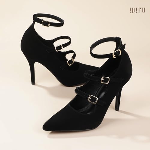 IDIFU IN4 Women's Pumps High Heels Dress Shoes for Women Closed Toe Strappy Heels Wedding Comfortable Dressy Formal Stiletto Ankle Strap Pointed Toe Three Strap Heels Pump Shoes4