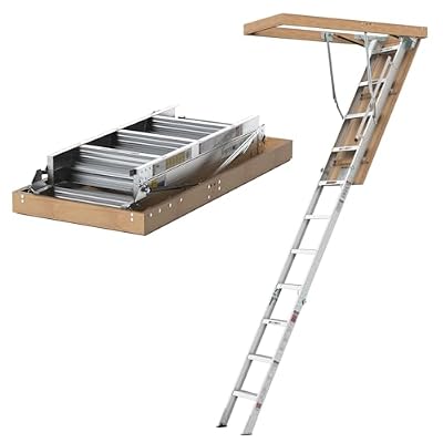 FHUKMZOI Attic Ladder, Attic Ladder Pull Down System for 7'8"-10'3" Height Adjustable, Foldable Aluminium Attic Stairs Loft Ladder for 54" W x 25" H Opening, 350 Pound Load Capacity (25" x 54")