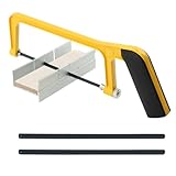6'' Mini Hacksaw and Mitre Block Set, Compact Hand Operated Hack Saw with 2 Spare Blades, Aluminum Cutting Saw Hack Saws for Cut Drywall, Wood, Metel, Plastic (Yellow)