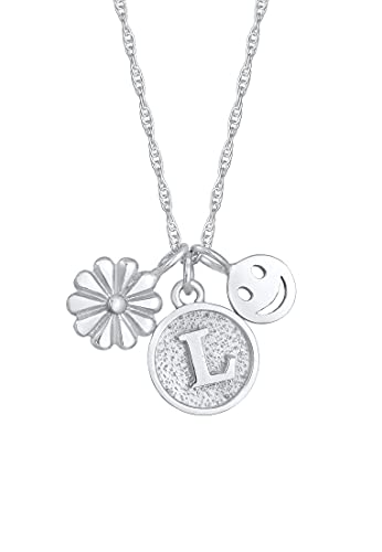 Elli Halskette Silber 925 Blume Smiling Face Buchstaben Anhänger Kette Damen Schmuck Geschenke für Frauen Mädchen Mama Freundin, Festival Silberkette Länge 45 cm