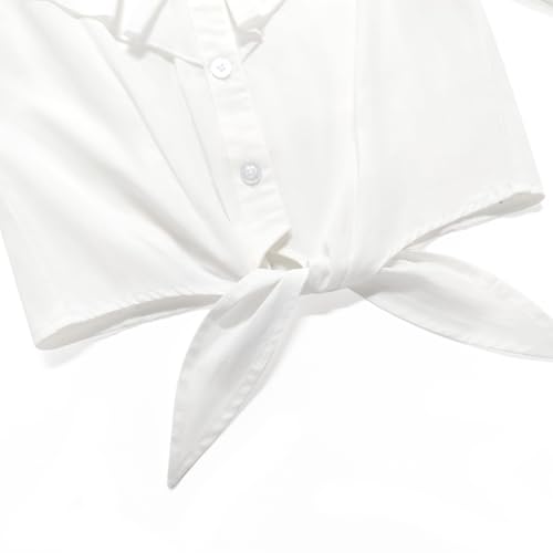 Image of Girls Sleeveless Plaid Button Down Shirt Summer Crop Tops Tie Knot Ruffle Sleeve Shirt Blouse 3-12Y