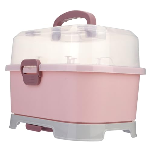 PEPLAYTAL 1 Pieza Caja De Almacenaje Sorbo Tendedero para Secar Biberones con Bandeja Recipientes con Tapas Paraca Dispensador Bolsa Enfriadora De Leche Transportador Rosa Páginas
