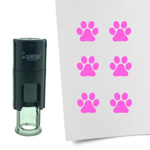 CombiCraft Selbstfärbender Stempel Pfote in Schwarz, 10mm rund - Ideal für Bulletjournals und Treuekarten