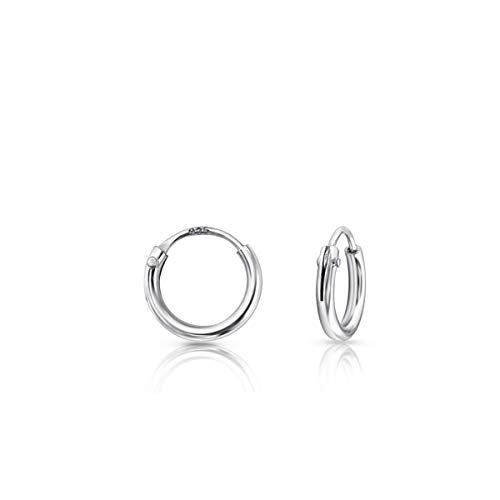 Aros Plata Pequeños - Pendientes Aro Plata Ley 925 - Pendientes de Aros Mujer Hombre Niña - Piercing Oreja - Argollas - Anillo Nariz - Diámetro 8 mm